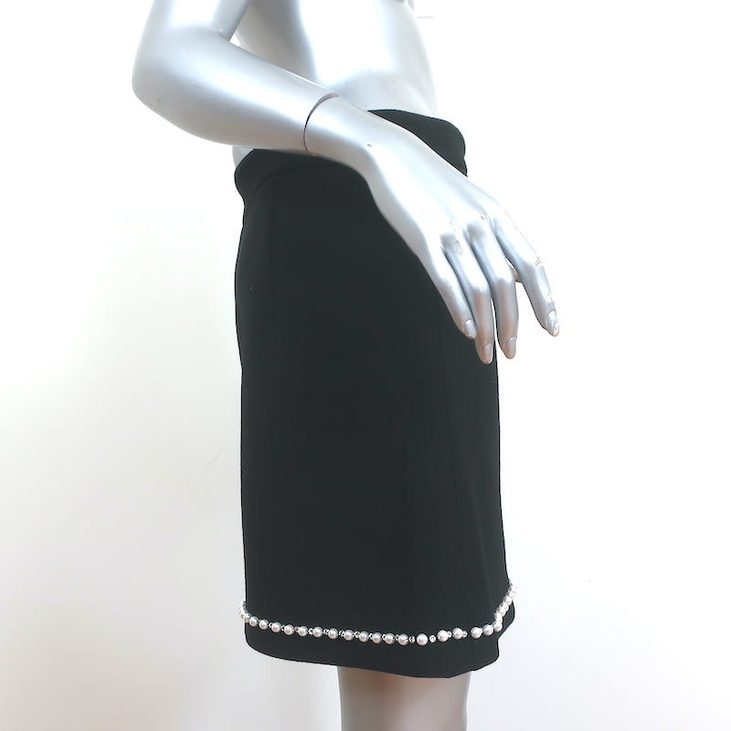 Miu Miu Crystal &amp; Pearl Embellished Mini Skirt Black Wool Size 46
