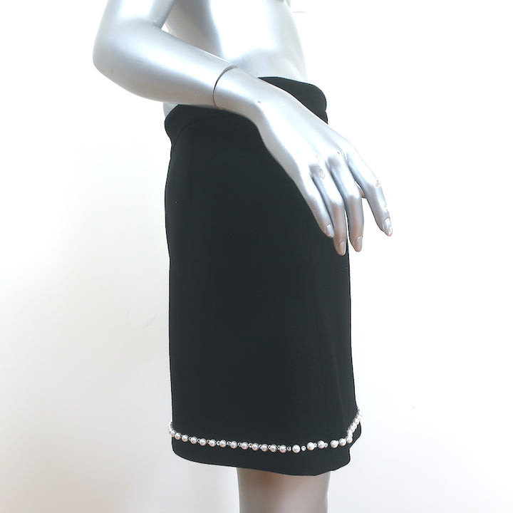Miu Miu Crystal &amp; Pearl Embellished Mini Skirt Black Wool Size 46