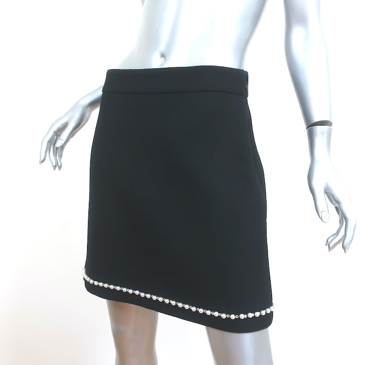 Miu Miu Crystal &amp; Pearl Embellished Mini Skirt Black Wool Size 46