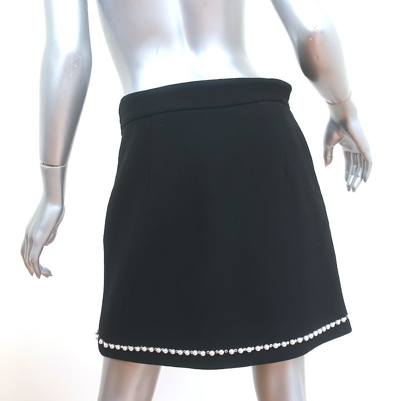 Miu Miu Crystal &amp; Pearl Embellished Mini Skirt Black Wool Size 46