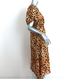 Raquel Allegra Puff Sleeve Asymmetric Dress Simone Cheetah Print Silk Size 1 NEW
