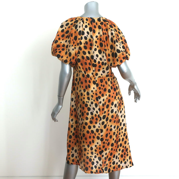 Raquel Allegra Puff Sleeve Asymmetric Dress Simone Cheetah Print Silk Size 1 NEW