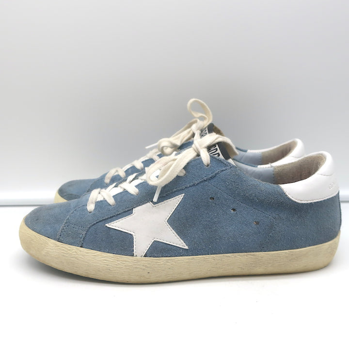 Golden Goose Superstar Sneakers Light Blue Suede &amp; White Leather Size 38