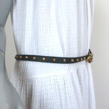 Gucci Feline Buckle Studded Skinny Belt Black Leather Size 90 US 36 NEW