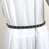 Gucci Feline Buckle Studded Skinny Belt Black Leather Size 90 US 36 NEW