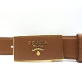 Prada Saffiano Logo Buckle Belt Tan Leather Size 90 US 36