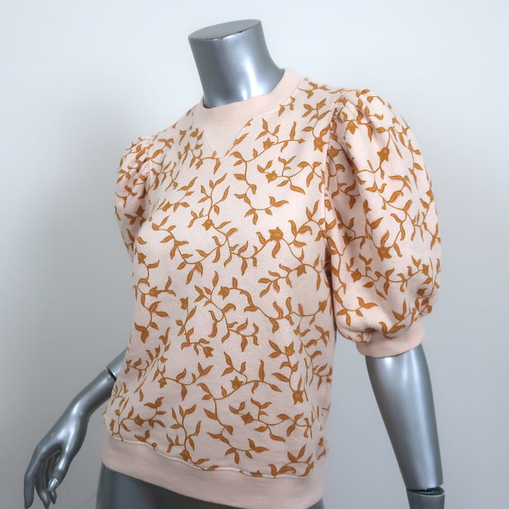 Ulla Johnson Puff Sleeve Sweatshirt Top Rami Light Pink Vine Print Size Small