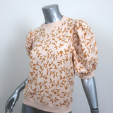 Ulla Johnson Puff Sleeve Sweatshirt Top Rami Light Pink Vine Print Size Small