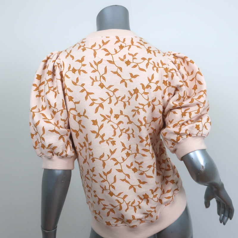 Ulla Johnson Puff Sleeve Sweatshirt Top Rami Light Pink Vine Print Size Small