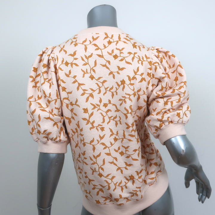 Ulla Johnson Puff Sleeve Sweatshirt Top Rami Light Pink Vine Print Size Small