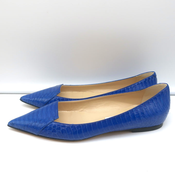Jimmy Choo Attila Pointed Toe Flats Blue Elaphe Snakeskin Size 37