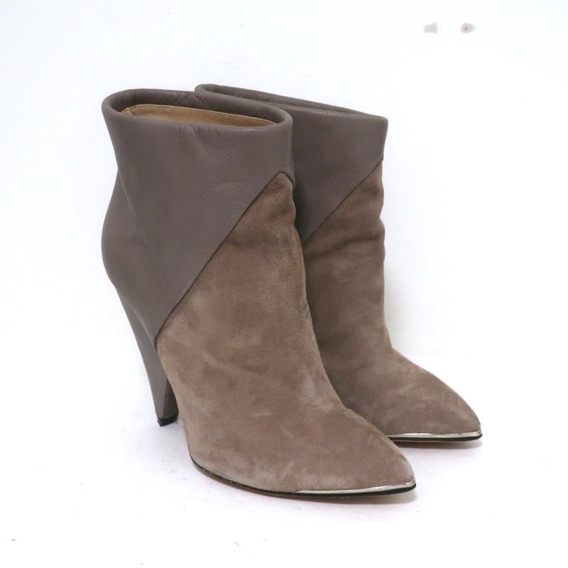 IRO Ankle Boots Keira Taupe Leather & Suede Size 37 Pointed Toe Booties available at CelebrityOwned.com img_1