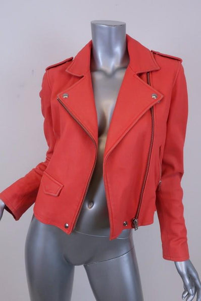 IRO Ashville Leather Moto Jacket Coral Size 40 available at CelebrityOwned.com img_1