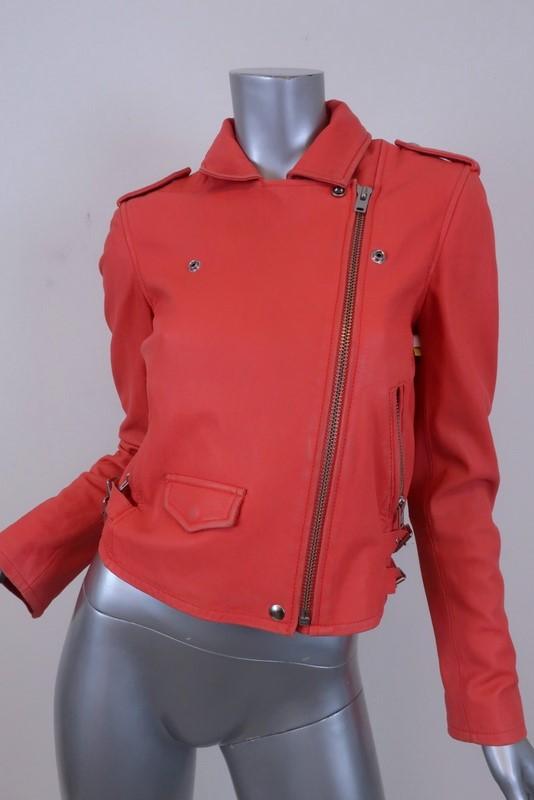 IRO Ashville Leather Moto Jacket Coral Size 40 available at CelebrityOwned.com img_2