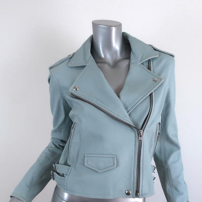 IRO Ashville Leather Motorcycle Jacket Light Blue Size 40 Biker Jacket available at CelebrityOwned.com img_1