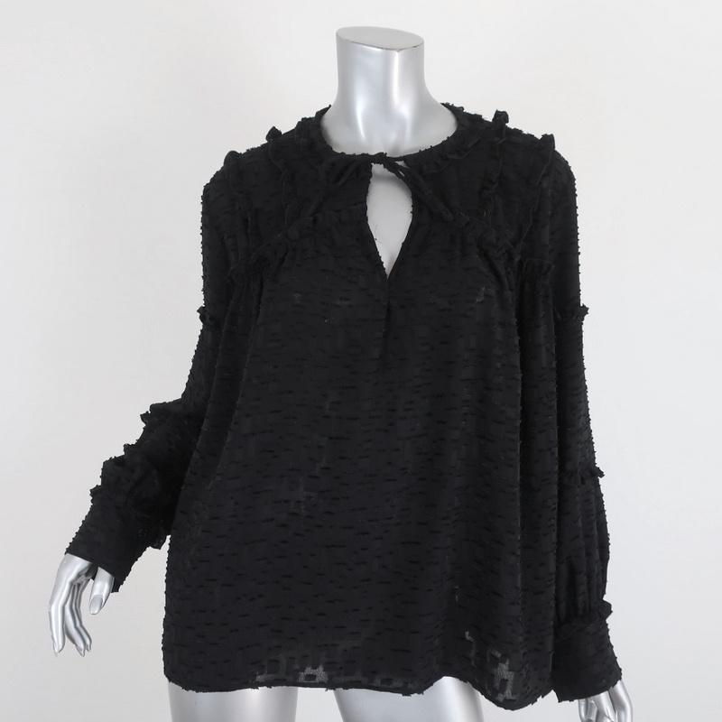 IRO Blouse Montana Black Ruffle-Trim Fil Coupe Size 36 Long Sleeve Top available at CelebrityOwned.com img_1