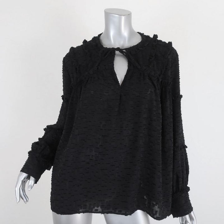 IRO Blouse Montana Black Ruffle-Trim Fil Coupe Size 36 Long Sleeve Top available at CelebrityOwned.com img_1