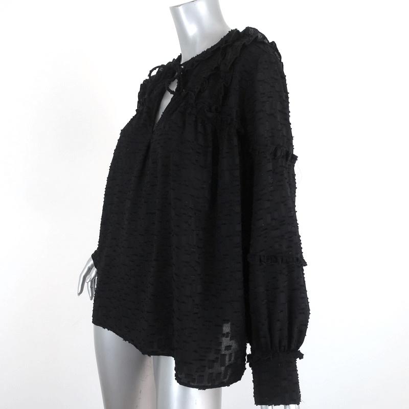 IRO Blouse Montana Black Ruffle-Trim Fil Coupe Size 36 Long Sleeve Top available at CelebrityOwned.com img_2