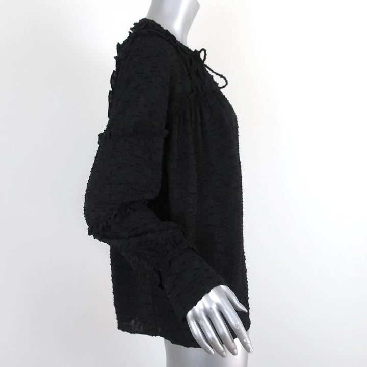IRO Blouse Montana Black Ruffle-Trim Fil Coupe Size 36 Long Sleeve Top available at CelebrityOwned.com img_4