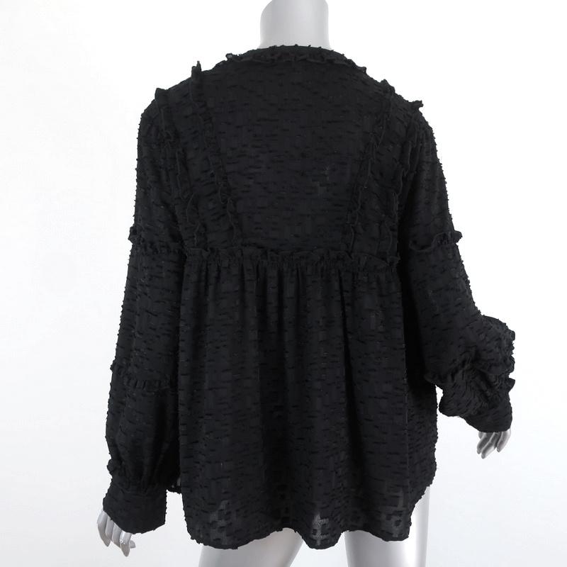 IRO Blouse Montana Black Ruffle-Trim Fil Coupe Size 36 Long Sleeve Top available at CelebrityOwned.com img_5