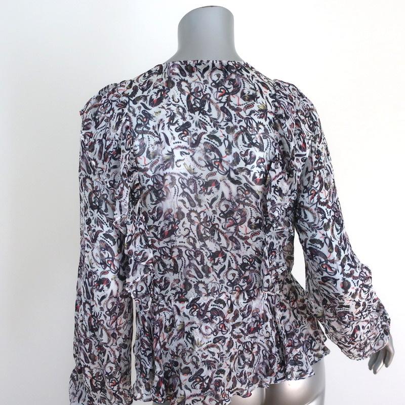 IRO Blouse Voodoo White/Multi Printed Ruffled Chiffon Size 34 Long Sleeve Top available at CelebrityOwned.com img_5