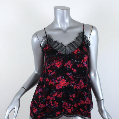 IRO Camisole Dasher Black Lace-Trim Floral Print Viscose Size 32 Tank Top available at CelebrityOwned.com img_1