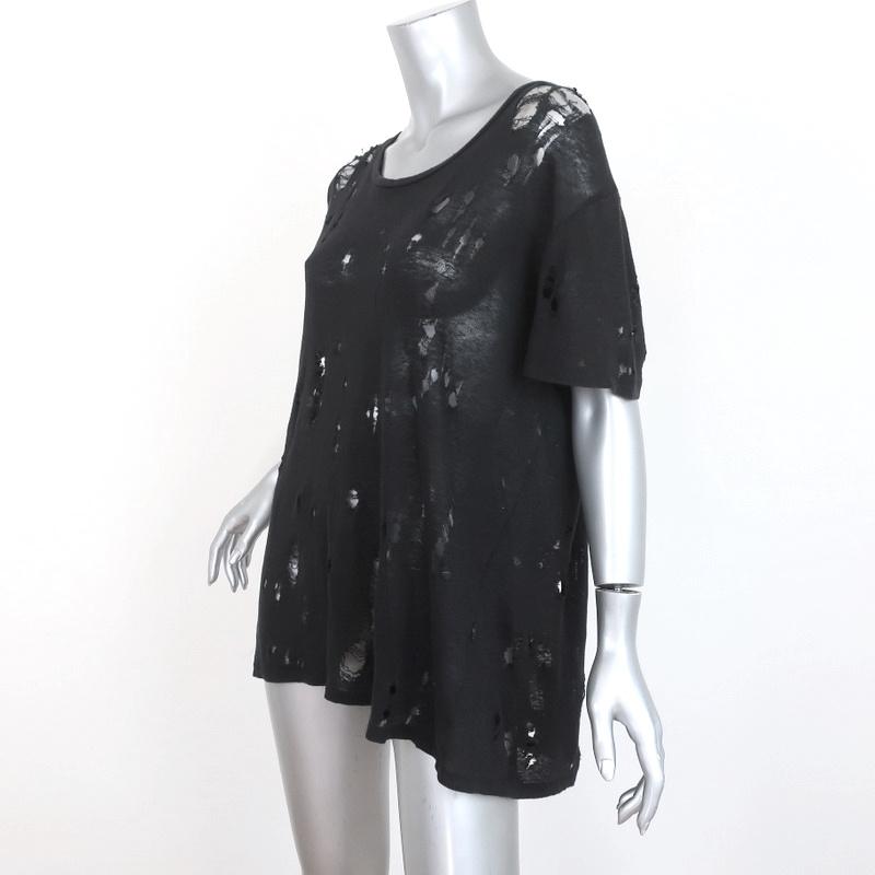 IRO Clay Tee Black Distressed Linen Size 1 Short Sleeve Top available at CelebrityOwned.com img_2