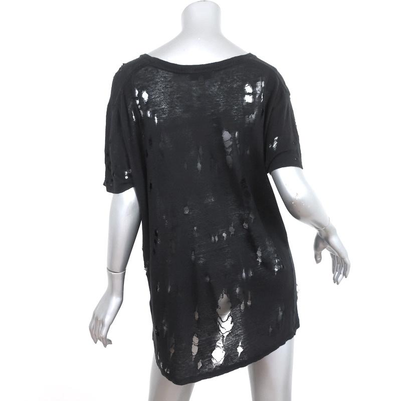 IRO Clay Tee Black Distressed Linen Size 1 Short Sleeve Top available at CelebrityOwned.com img_4