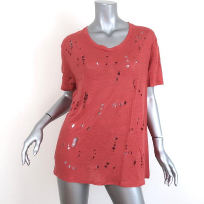 IRO Clay Tee Coral Distressed Linen Size 2 Short Sleeve Top available at CelebrityOwned.com img_1