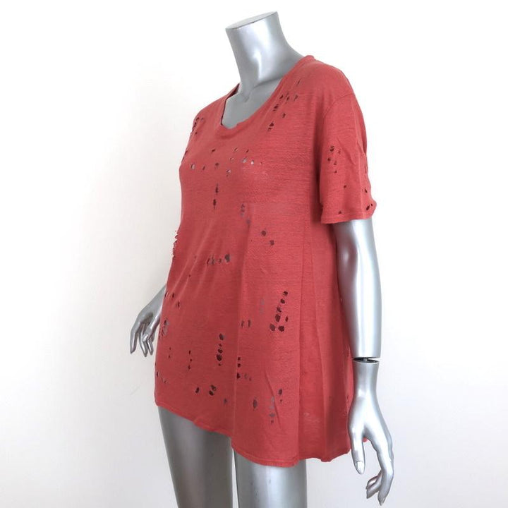 IRO Clay Tee Coral Distressed Linen Size 2 Short Sleeve Top available at CelebrityOwned.com img_2