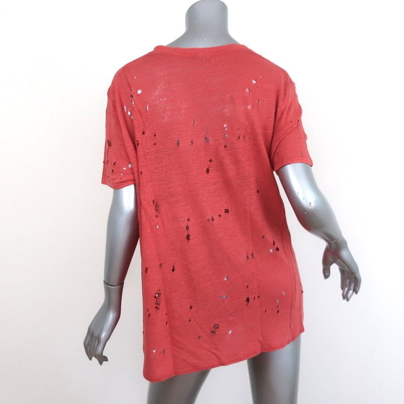 IRO Clay Tee Coral Distressed Linen Size 2 Short Sleeve Top available at CelebrityOwned.com img_4