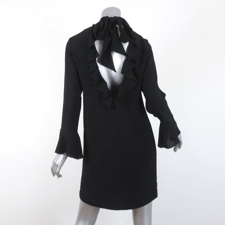IRO Dress Anna Black Crepe Size 34 Ruffled Open Back Long Sleeve Mini available at CelebrityOwned.com img_5