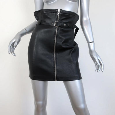 IRO Hexim Leather Mini Skirt Black Size 38 High Waisted Belted Zip-Front available at CelebrityOwned.com img_1