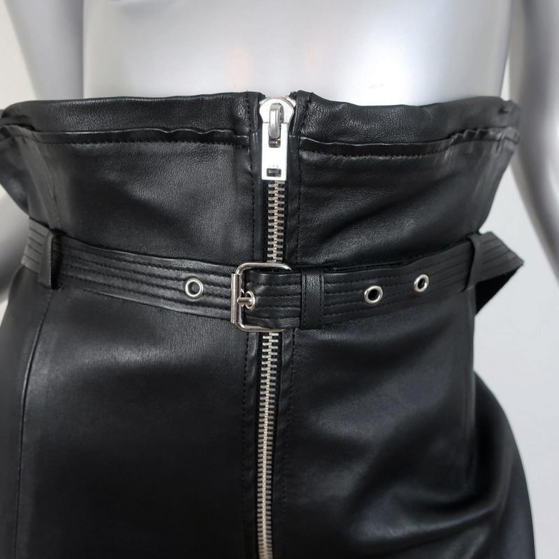IRO Hexim Leather Mini Skirt Black Size 38 High Waisted Belted Zip-Front available at CelebrityOwned.com img_2
