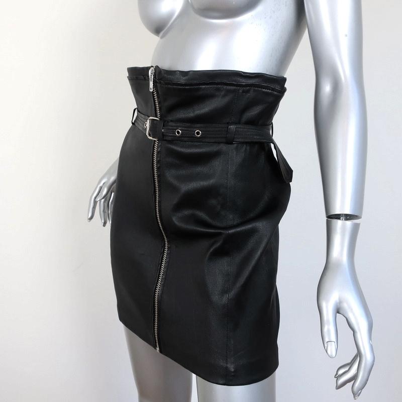 IRO Hexim Leather Mini Skirt Black Size 38 High Waisted Belted Zip-Front available at CelebrityOwned.com img_3