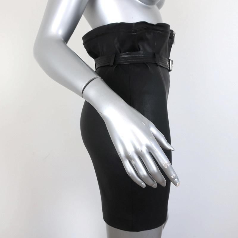 IRO Hexim Leather Mini Skirt Black Size 38 High Waisted Belted Zip-Front available at CelebrityOwned.com img_4