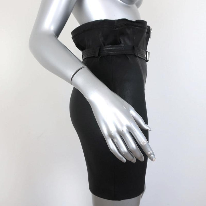 IRO Hexim Leather Mini Skirt Black Size 38 High Waisted Belted Zip-Front available at CelebrityOwned.com img_4