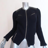 IRO Jacket Ceylona Black Leather-Trim Navy Waffle Knit Size 34 available at CelebrityOwned.com img_1