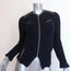 IRO Jacket Ceylona Black Leather-Trim Navy Waffle Knit Size 34