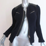 IRO Jacket Ceylona Black Leather-Trim Navy Waffle Knit Size 34 available at CelebrityOwned.com img_2