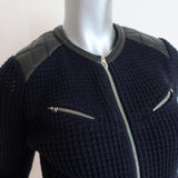 IRO Jacket Ceylona Black Leather-Trim Navy Waffle Knit Size 34 available at CelebrityOwned.com img_3