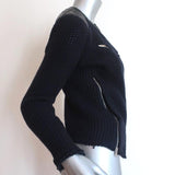 IRO Jacket Ceylona Black Leather-Trim Navy Waffle Knit Size 34 available at CelebrityOwned.com img_4