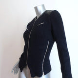 IRO Jacket Ceylona Black Leather-Trim Navy Waffle Knit Size 34 available at CelebrityOwned.com img_5