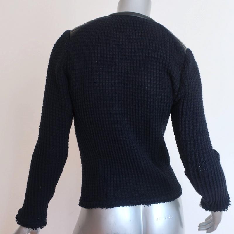 IRO Jacket Ceylona Black Leather-Trim Navy Waffle Knit Size 34 available at CelebrityOwned.com img_6