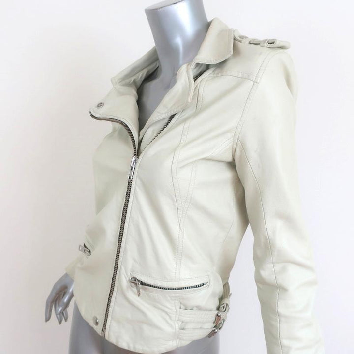 IRO Juday Leather Motorcycle Jacket Cream Size 1 Biker Jacket available at CelebrityOwned.com img_6