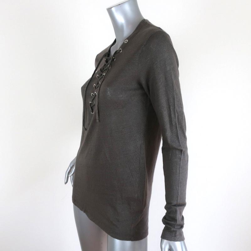 IRO Lace-Up Top Tissaspe Gray Linen Size Extra Small Long Sleeve Tee available at CelebrityOwned.com img_3