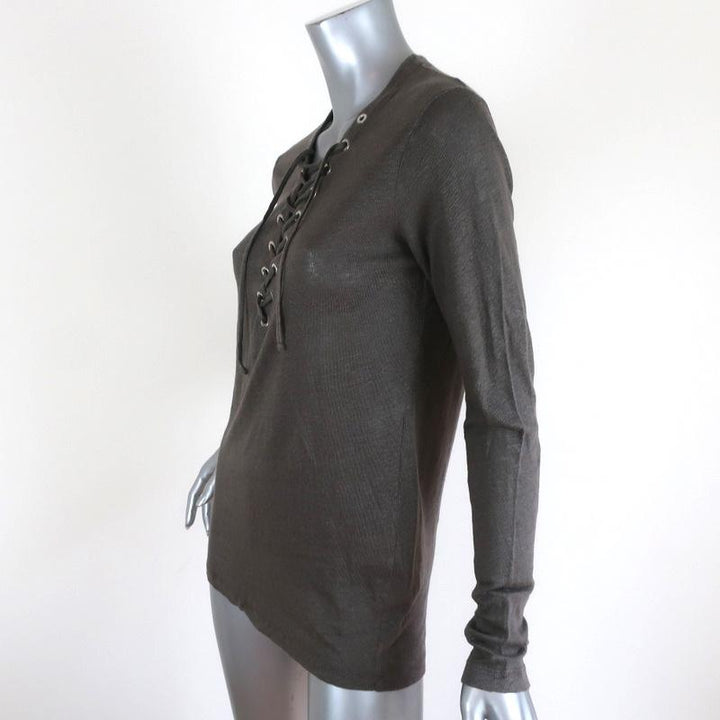IRO Lace-Up Top Tissaspe Gray Linen Size Extra Small Long Sleeve Tee available at CelebrityOwned.com img_3