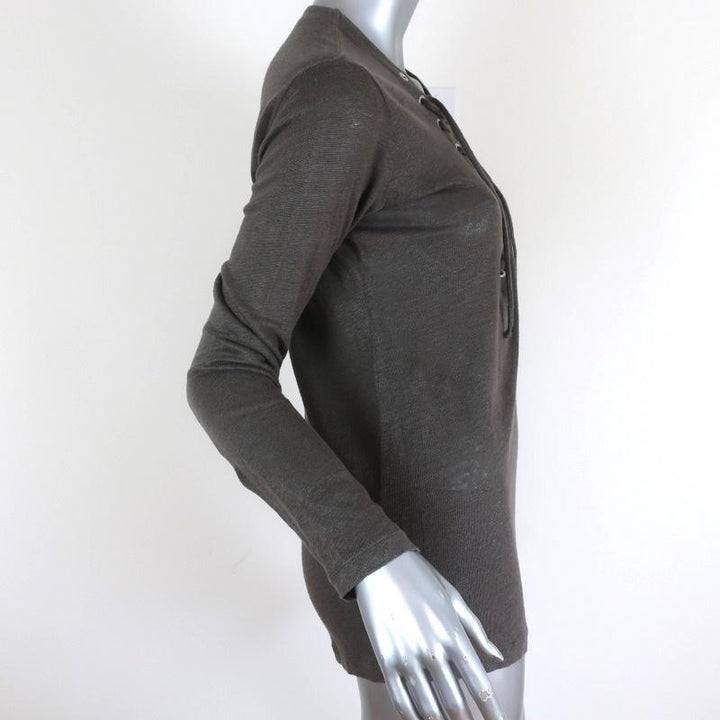 IRO Lace-Up Top Tissaspe Gray Linen Size Extra Small Long Sleeve Tee available at CelebrityOwned.com img_4