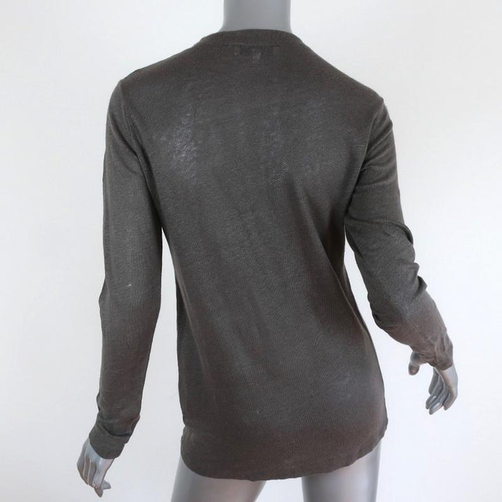 IRO Lace-Up Top Tissaspe Gray Linen Size Extra Small Long Sleeve Tee available at CelebrityOwned.com img_5