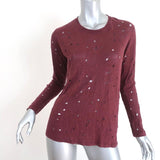 IRO Marvina Long Sleeve Tee Burgundy Distressed Linen Top Size Extra Small available at CelebrityOwned.com img_1
